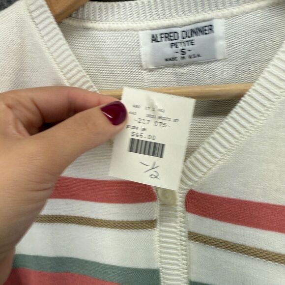 New Alfred Dunner Cardigan Women PS Petite White Striped Button Up V-Neck - Picture 4 of 8